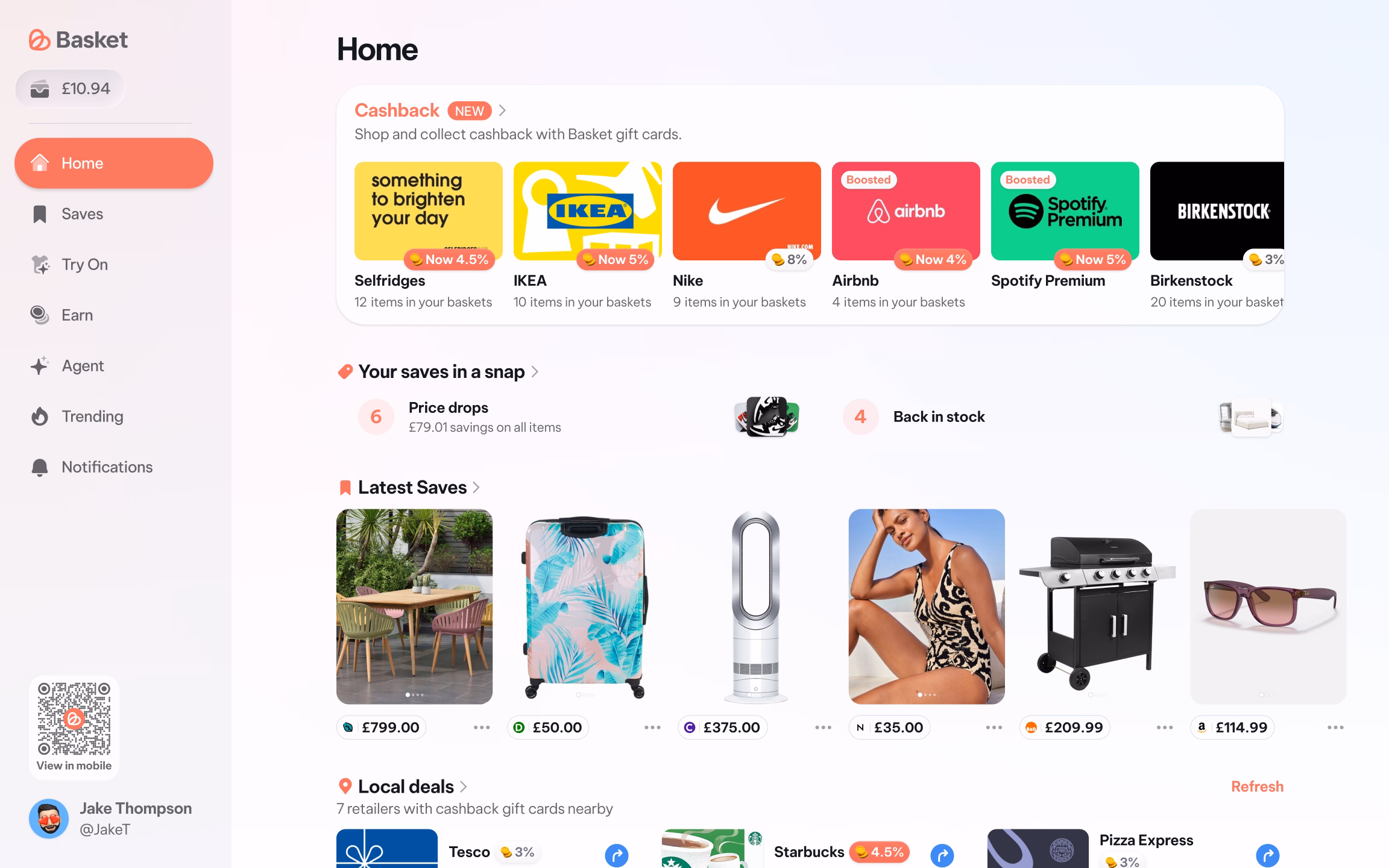 Basket – home feed of saved items